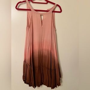 Pink and Burgundy Ombré High Neck Mini Dress with Keyhole